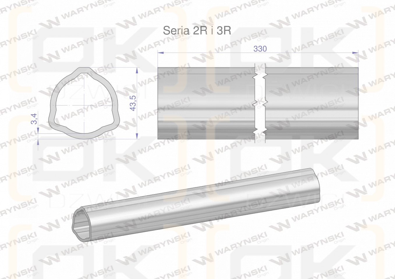 Rura zewnętrzna Seria 2R i 3R do wału 460 przegubowo-teleskopowego 43.5x3.4 mm 335 mm WARYŃSKI