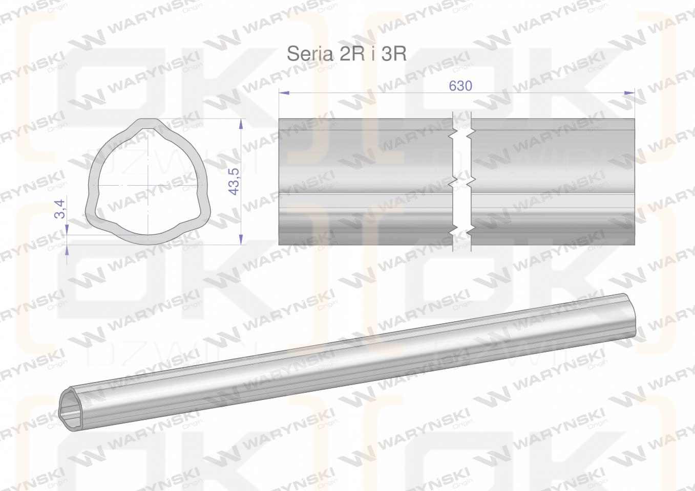 Rura zewnętrzna Seria 2R i 3R do wału 760 przegubowo-teleskopowego 43.5x3.4 mm 635 mm WARYŃSKI