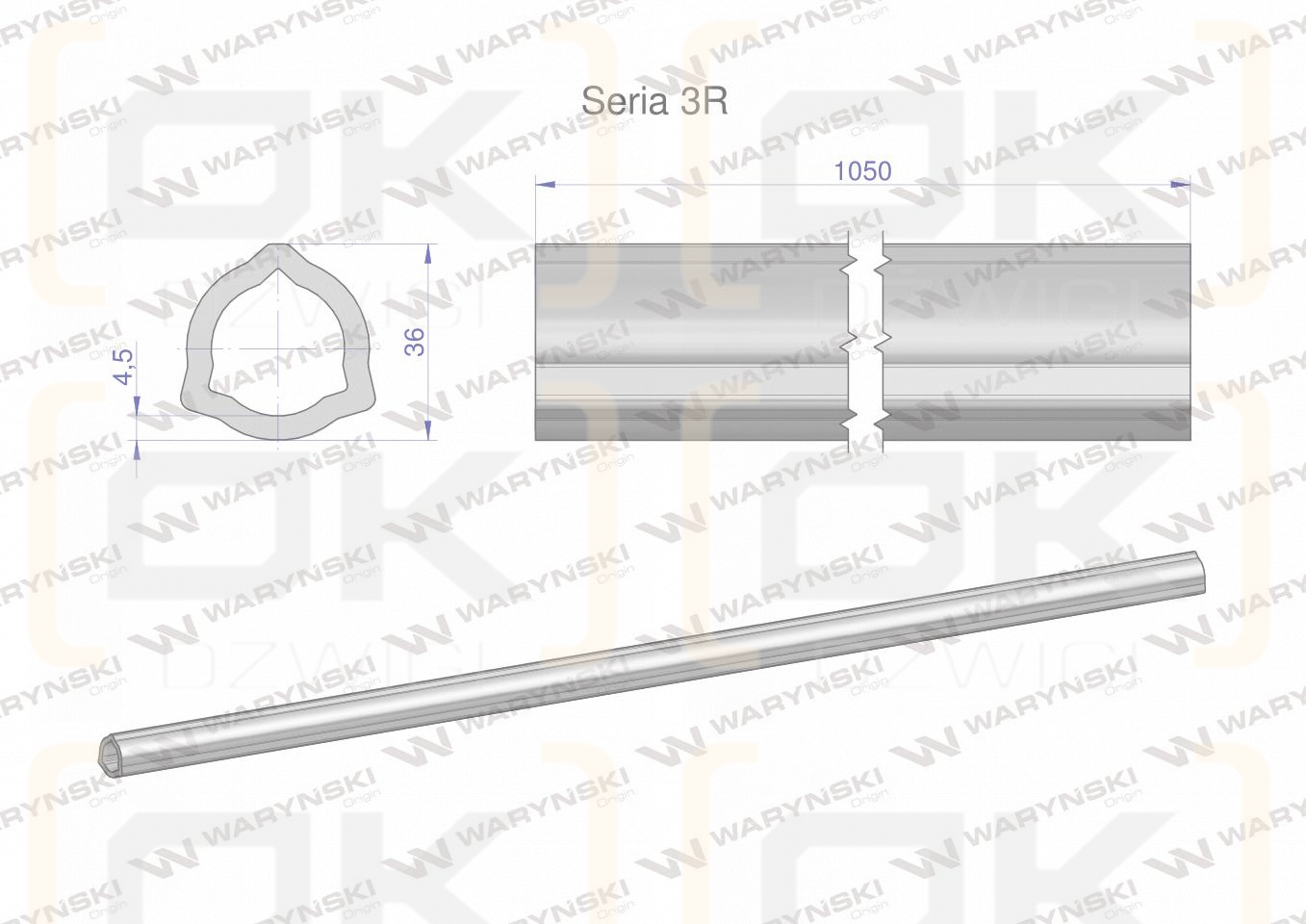 Rura wewnętrzna Seria 3R do wału 1210 przegubowo-teleskopowego 36x4.5 mm 1055 mm WARYŃSKI