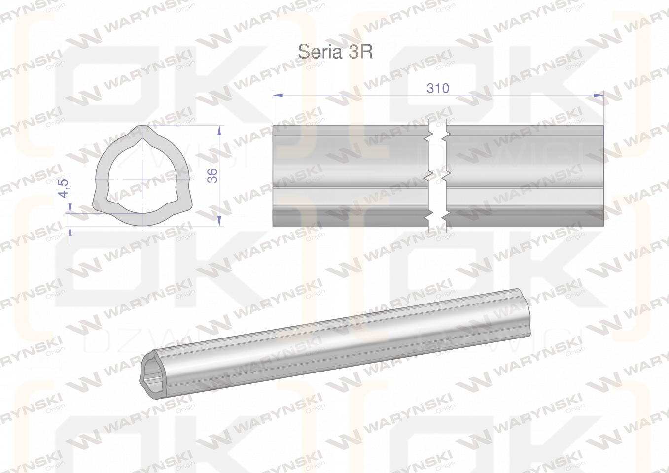 Rura wewnętrzna Seria 3R do wału 460 przegubowo-teleskopowego 36x4.5 mm 315 mm WARYŃSKI