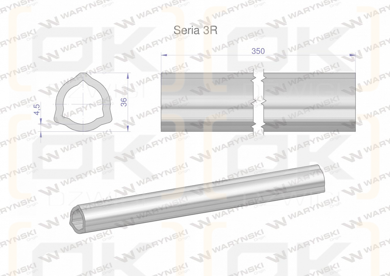 Rura wewnętrzna Seria 3R do wału 510 przegubowo-teleskopowego 36x4.5 mm 355 mm WARYŃSKI