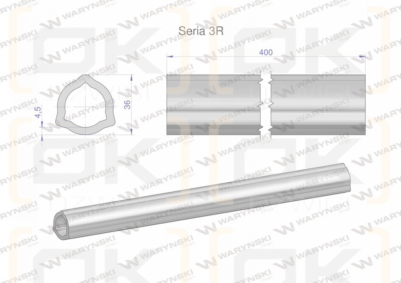 Rura wewnętrzna Seria 3R do wału 560 przegubowo-teleskopowego 36x4.5 mm 405 mm WARYŃSKI