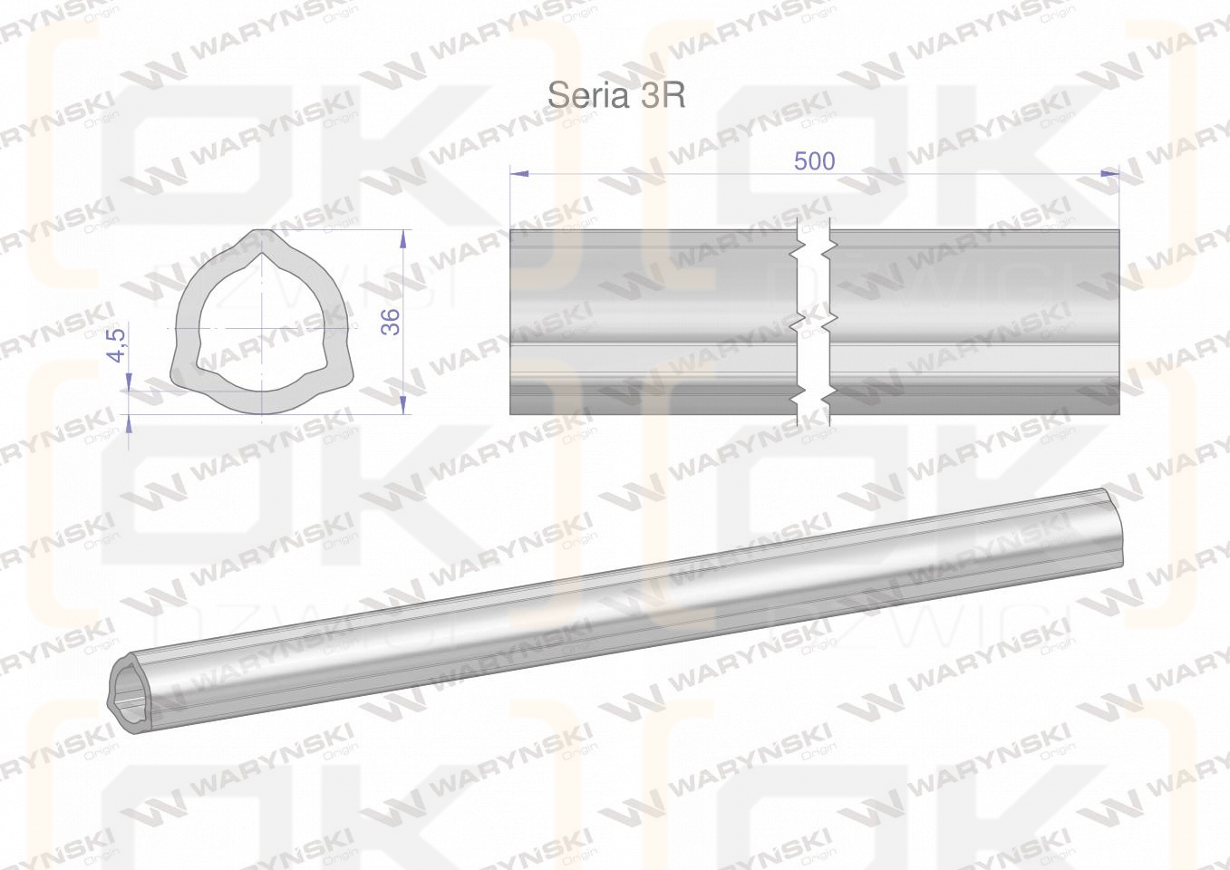 Rura wewnętrzna Seria 3R do wału 660 przegubowo-teleskopowego 36x4.5 mm 505 mm WARYŃSKI