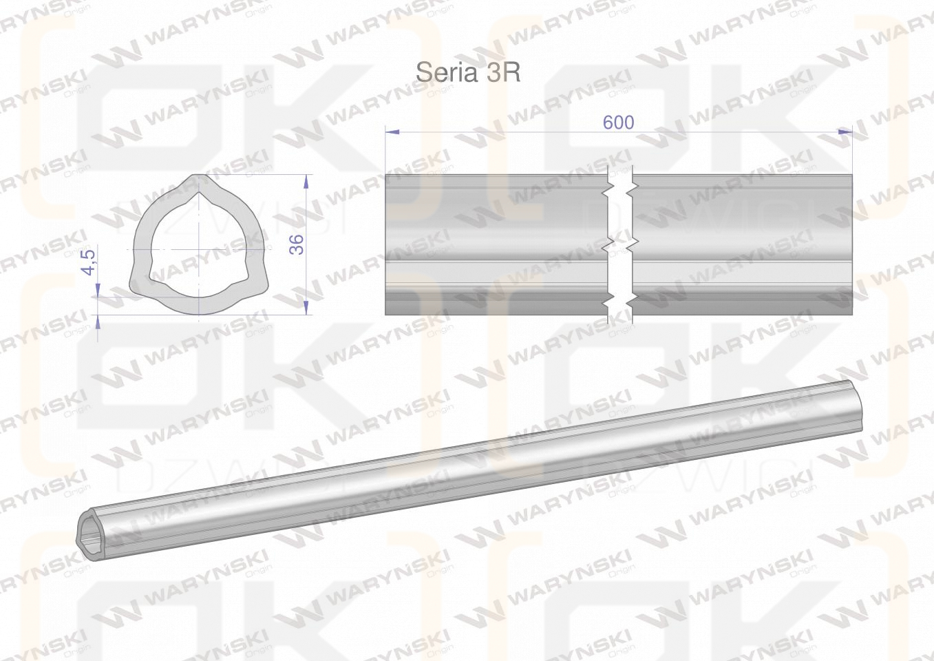 Rura wewnętrzna Seria 3R do wału 760 przegubowo-teleskopowego 36x4.5 mm 605 mm WARYŃSKI
