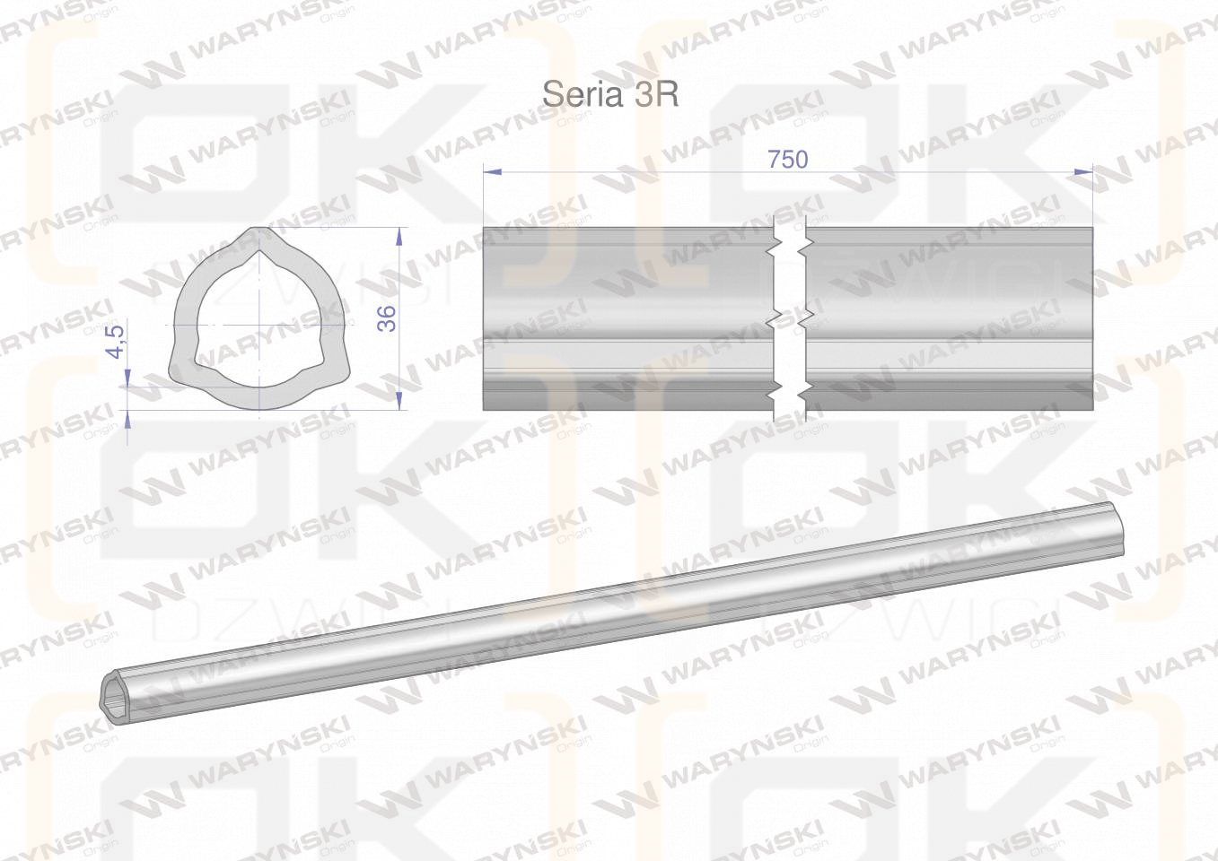 Rura wewnętrzna Seria 3R do wału 910 przegubowo-teleskopowego 36x4.5 mm 755 mm WARYŃSKI
