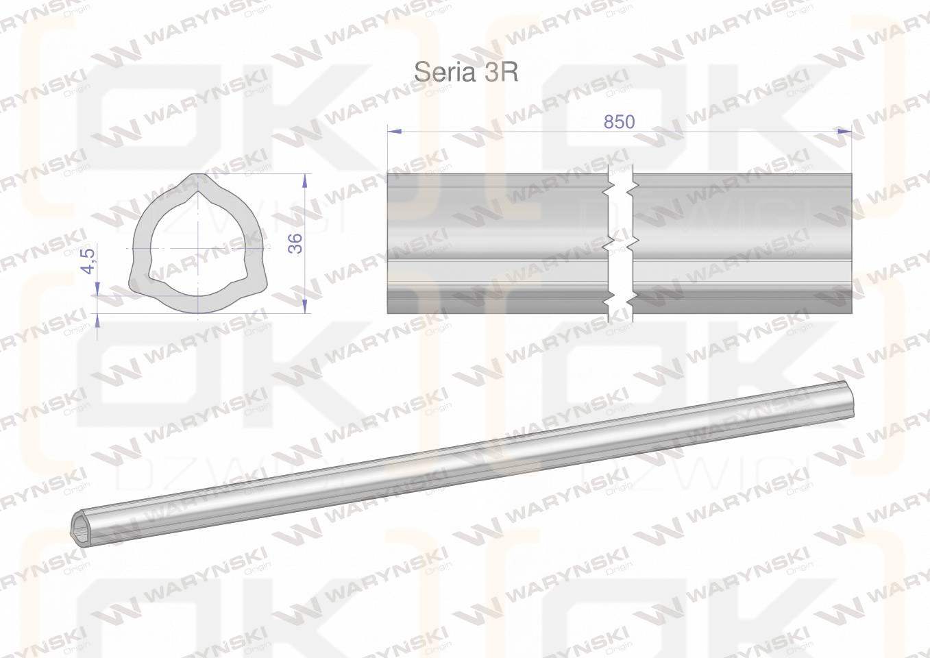 Rura wewnętrzna Seria 3R do wału 1010 przegubowo-teleskopowego 36x4.5 mm 855 mm WARYŃSKI