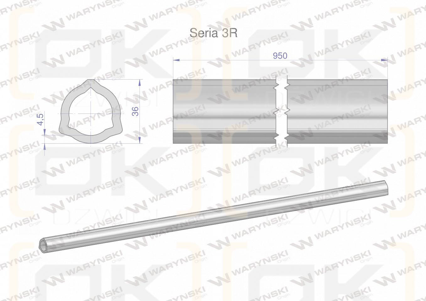 Rura wewnętrzna Seria 3R do wału 1110 przegubowo-teleskopowego 36x4.5 mm 955 mm WARYŃSKI