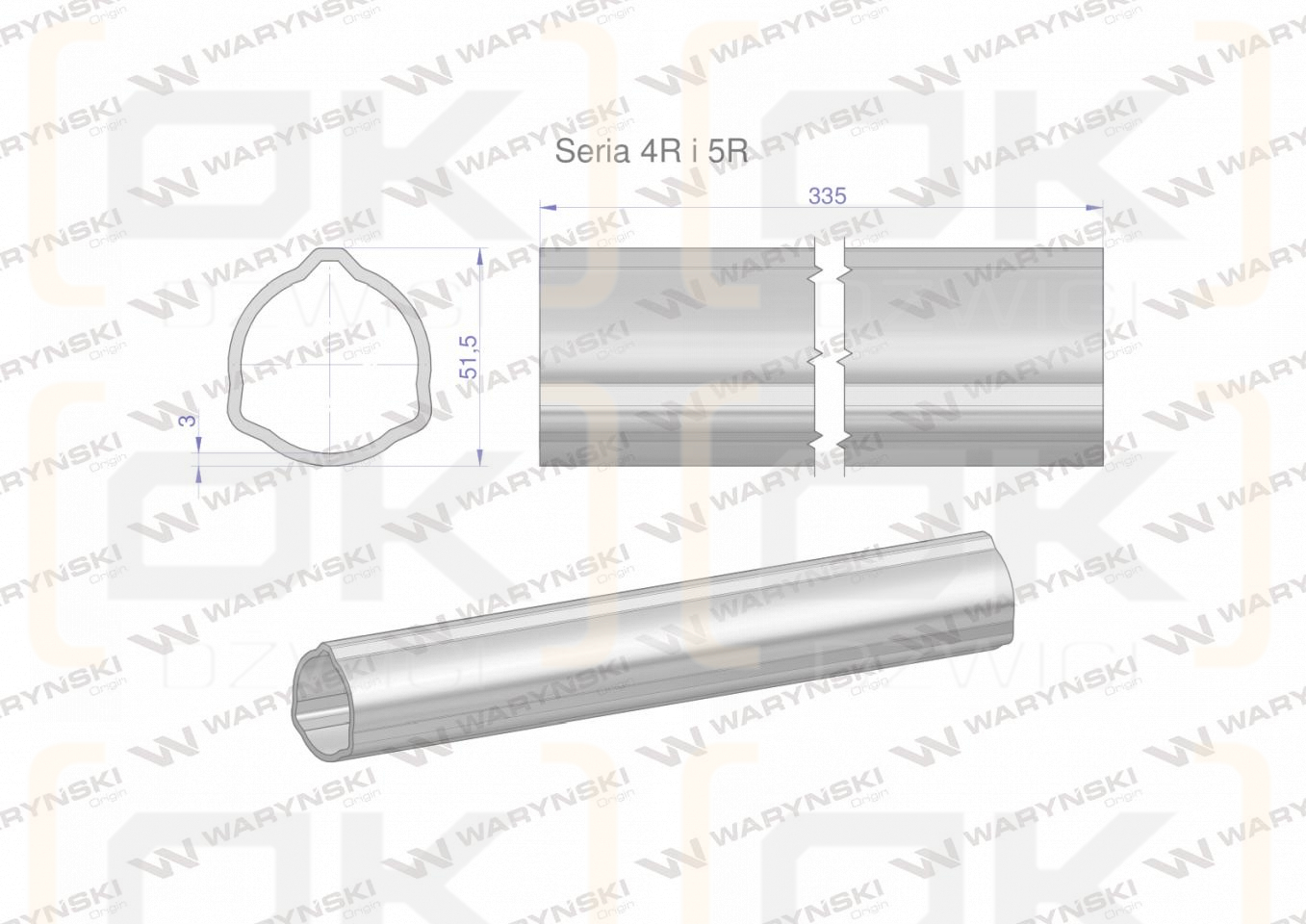 Rura zewnętrzna Seria 4R i 5R do wału 460 przegubowo-teleskopowego 51.5x3 mm 335 mm WARYŃSKI
