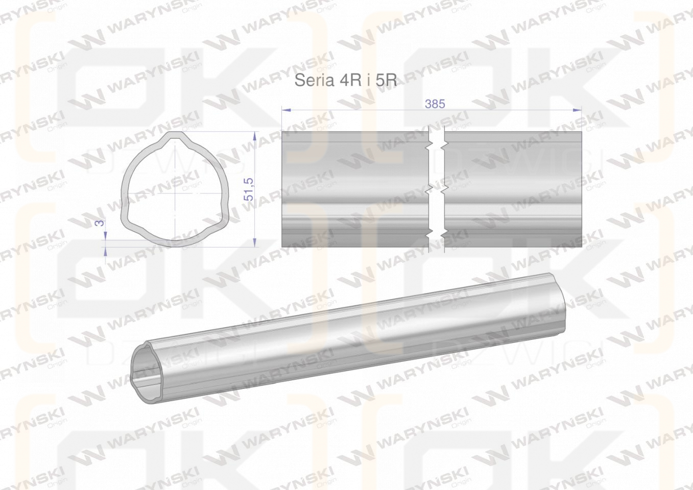 Rura zewnętrzna Seria 4R i 5R do wału 510 przegubowo-teleskopowego 51.5x3 mm 385 mm WARYŃSKI