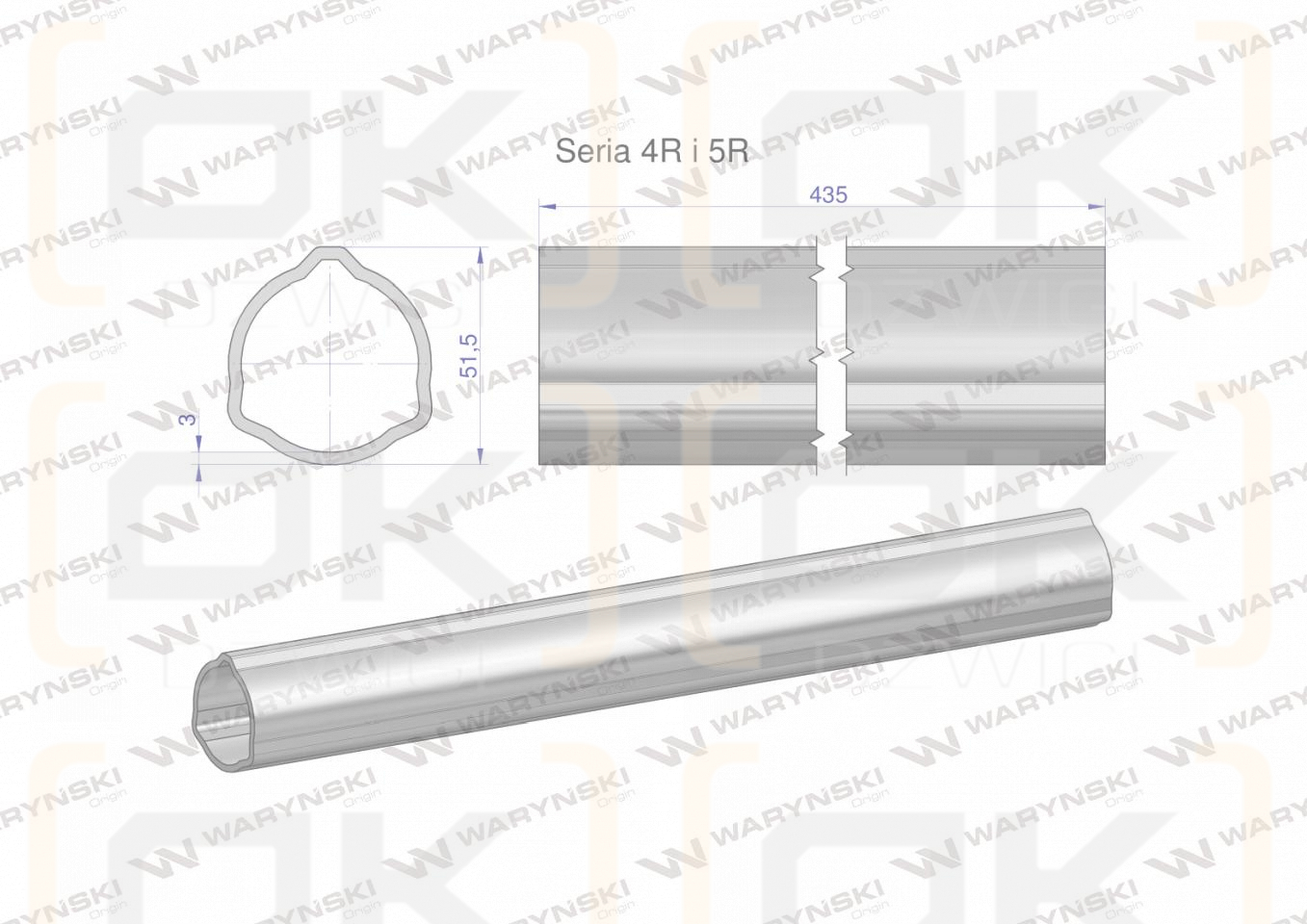 Rura zewnętrzna Seria 4R i 5R do wału 560 przegubowo-teleskopowego 51.5x3 mm 435 mm WARYŃSKI