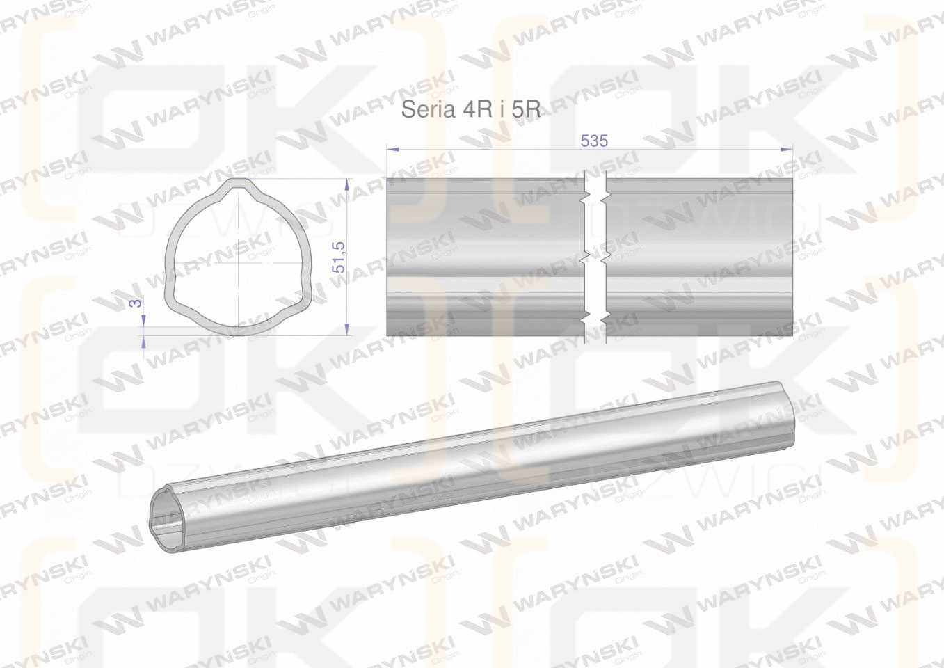 Rura zewnętrzna Seria 4R i 5R do wału 660 przegubowo-teleskopowego 51.5x3 mm 535 mm WARYŃSKI