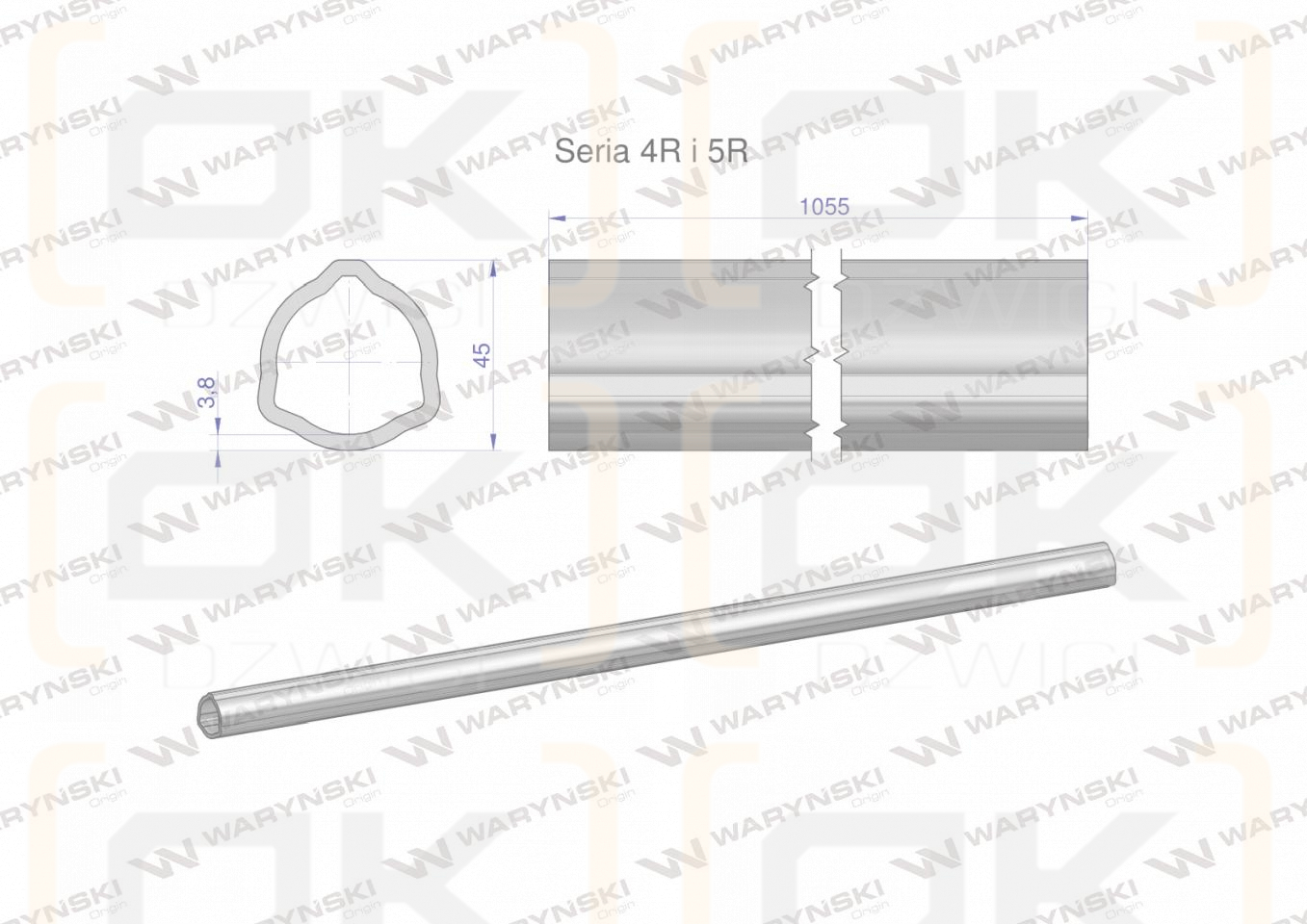 Rura wewnętrzna Seria 4R i 5R do wału 1210 przegubowo-teleskopowego 45x3.8 mm 1055 mm WARYŃSKI