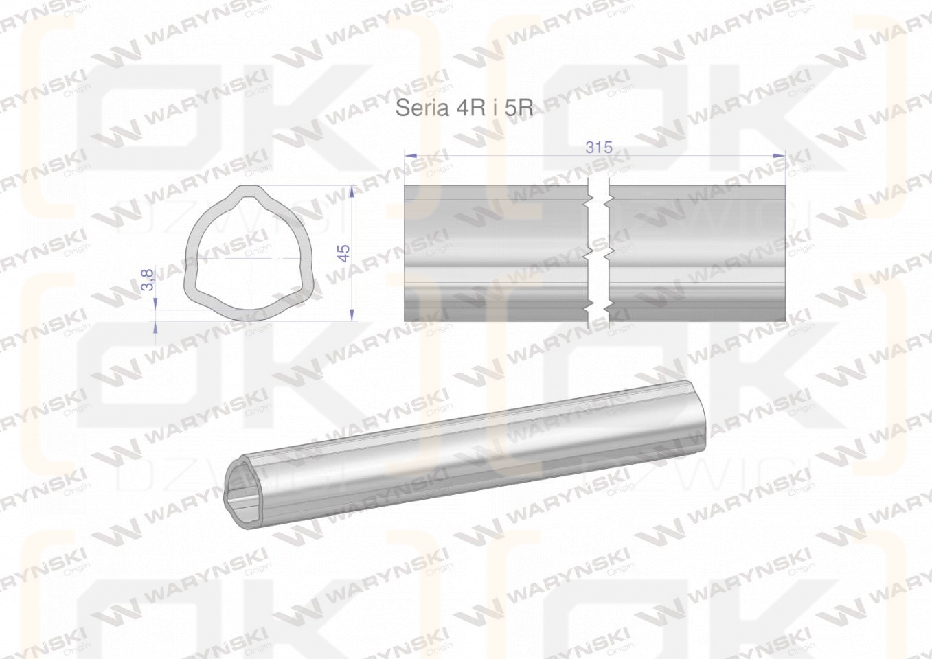 Rura wewnętrzna Seria 4R i 5R do wału 460 przegubowo-teleskopowego 45x3.8 mm 315 mm WARYŃSKI
