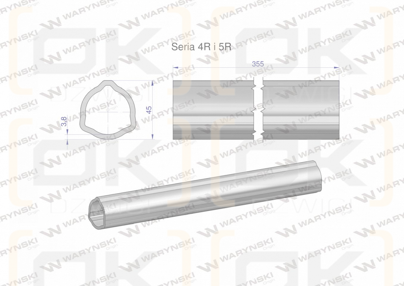 Rura wewnętrzna Seria 4R i 5R do wału 510 przegubowo-teleskopowego 45x3.8 mm 355 mm WARYŃSKI