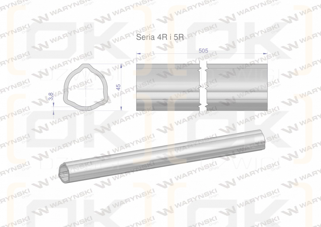 Rura wewnętrzna Seria 4R i 5R do wału 660 przegubowo-teleskopowego 45x3.8 mm 505 mm WARYŃSKI