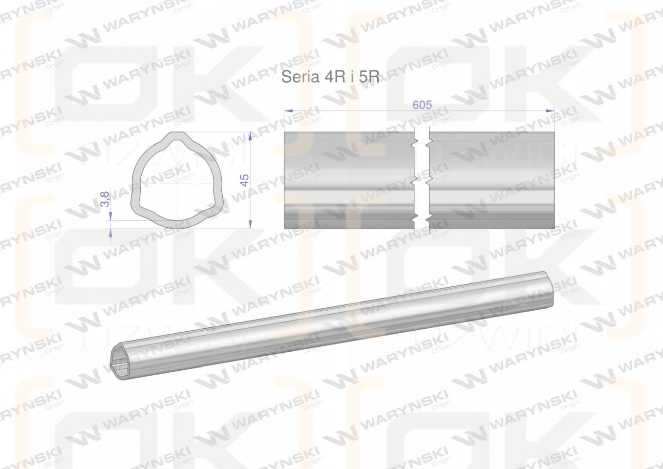 Rura wewnętrzna Seria 4R i 5R do wału 760 przegubowo-teleskopowego 45x3.8 mm 605 mm WARYŃSKI