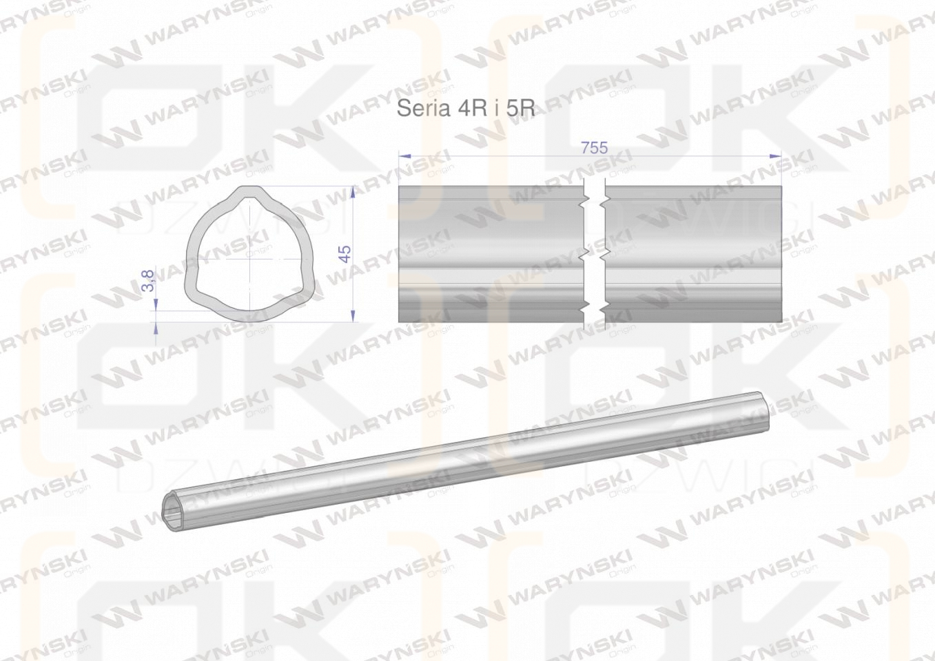 Rura wewnętrzna Seria 4R i 5R do wału 910 przegubowo-teleskopowego 45x3.8 mm 755 mm WARYŃSKI