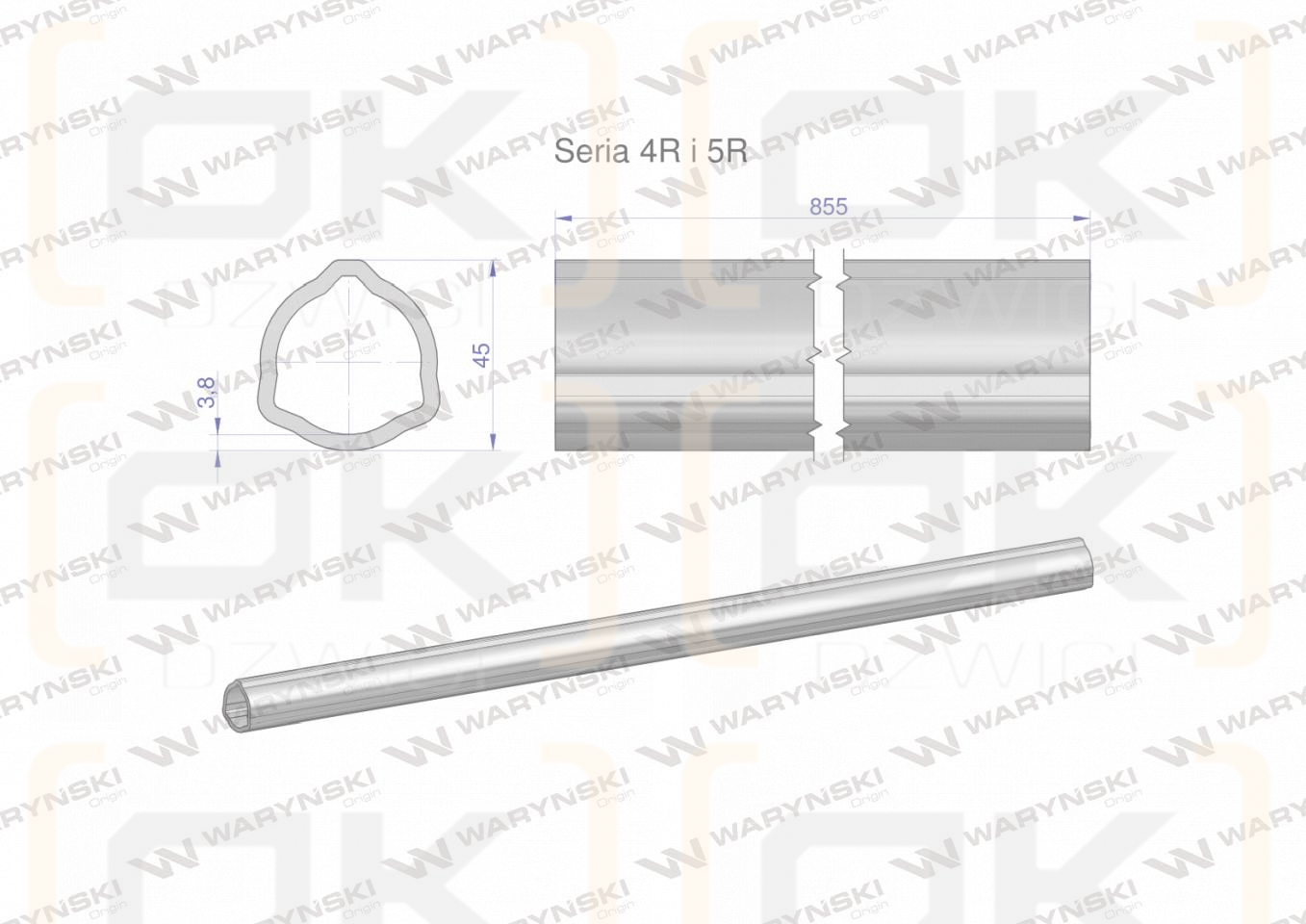 Rura wewnętrzna Seria 4R i 5R do wału 1010 przegubowo-teleskopowego 45x3.8 mm 855 mm WARYŃSKI