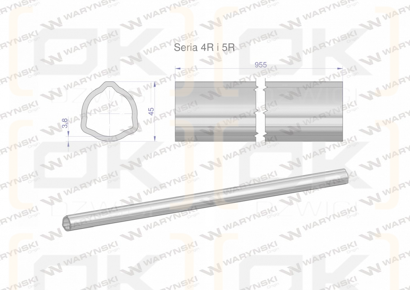 Rura wewnętrzna Seria 4R i 5R do wału 1110 przegubowo-teleskopowego 45x3.8 mm 955 mm WARYŃSKI