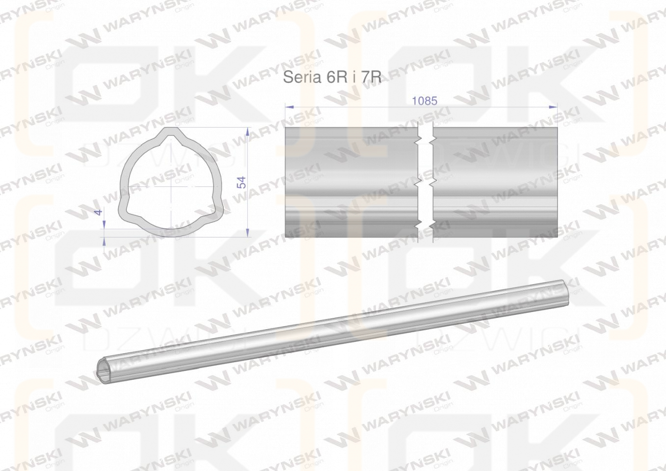 Rura zewnętrzna Seria 6R i 7R do wału 1210 przegubowo-teleskopowego 54x4 mm 1085 mm WARYŃSKI