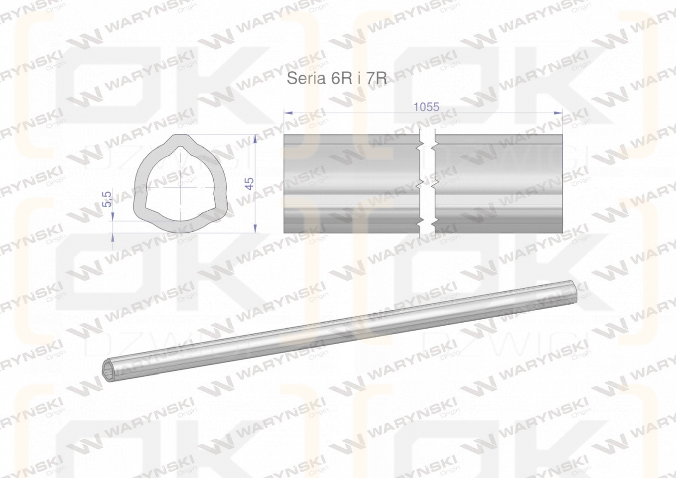 Rura wewnętrzna Seria 6R i 7R do wału 1210 przegubowo-teleskopowego 45x5.5mm 1055 mm WARYŃSKI