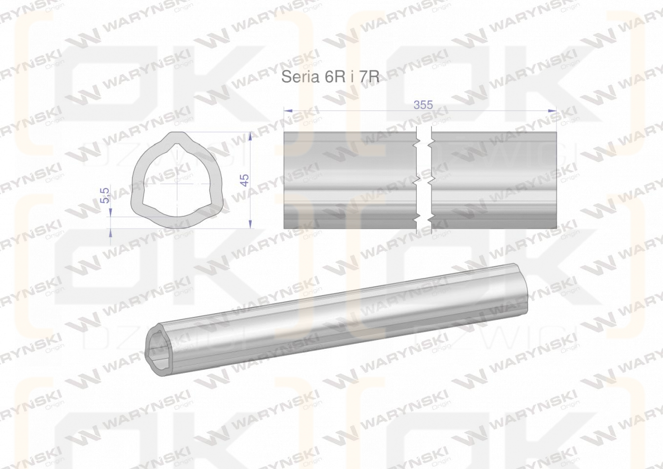 Rura wewnętrzna Seria 6R i 7R do wału 510 przegubowo-teleskopowego 45x5.5mm 355 mm WARYŃSKI