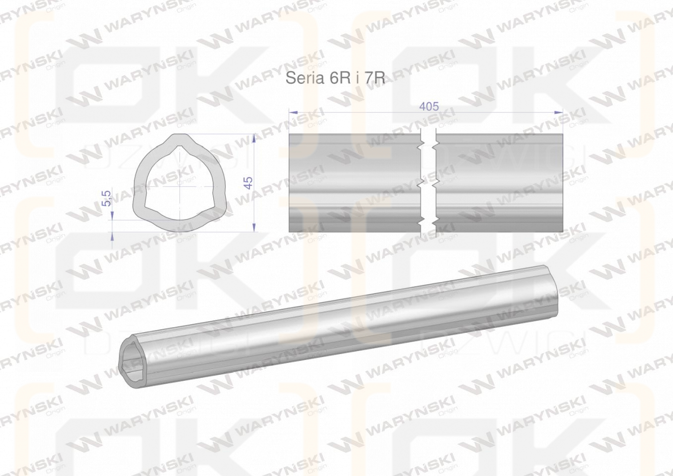 Rura wewnętrzna Seria 6R i 7R do wału 560 przegubowo-teleskopowego 45x5.5mm 405 mm WARYŃSKI