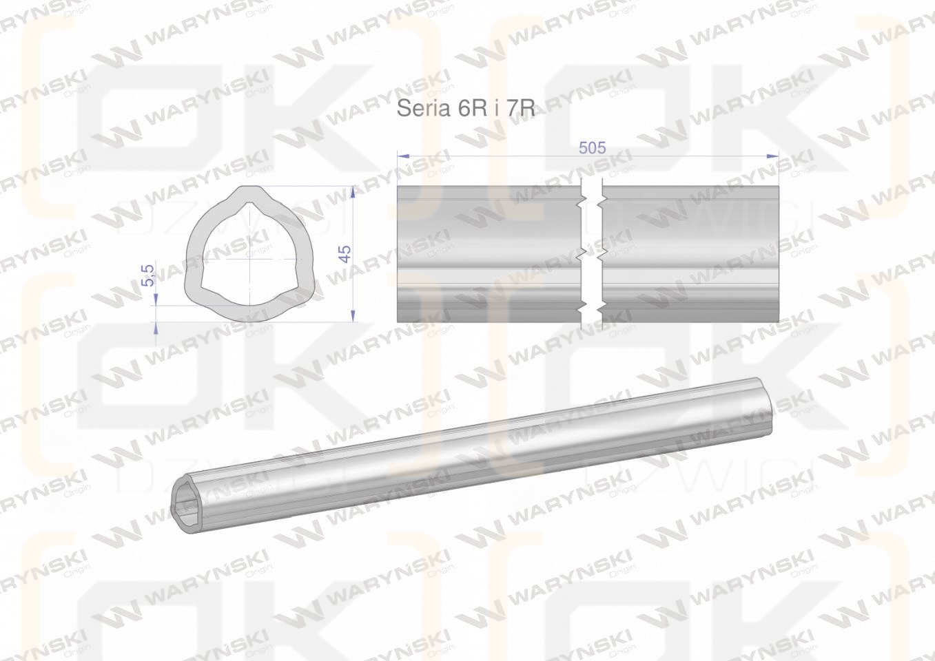 Rura wewnętrzna Seria 6R i 7R do wału 660 przegubowo-teleskopowego 45x5.5mm 505 mm WARYŃSKI
