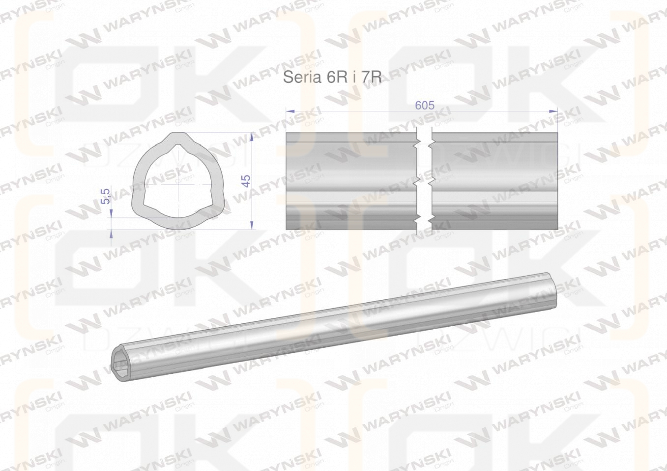 Rura wewnętrzna Seria 6R i 7R do wału 760 przegubowo-teleskopowego 45x5.5mm 605 mm WARYŃSKI