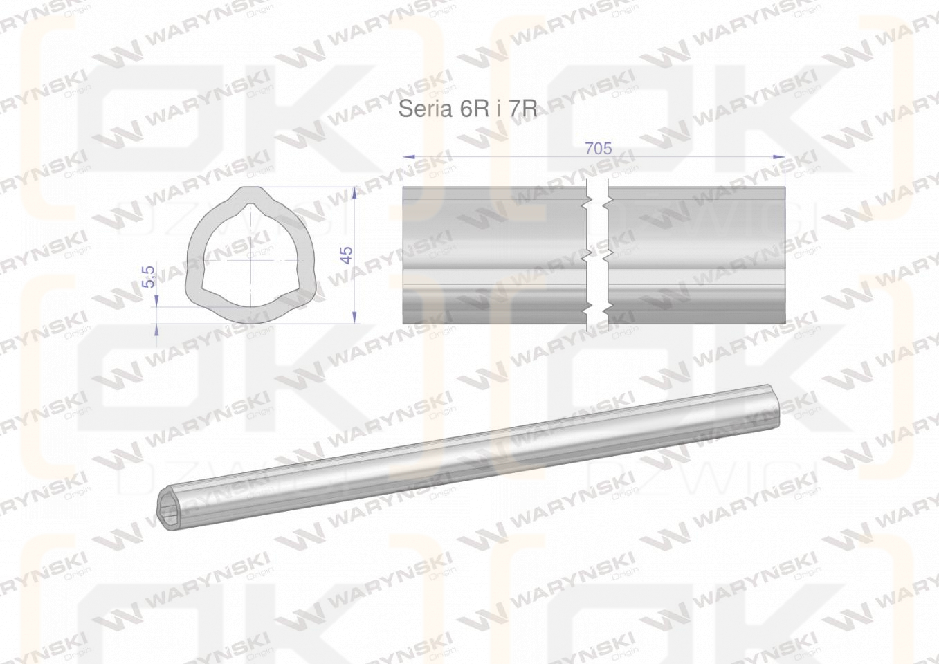 Rura wewnętrzna Seria 6R i 7R do wału 860 przegubowo-teleskopowego 45x5.5mm 705 mm WARYŃSKI