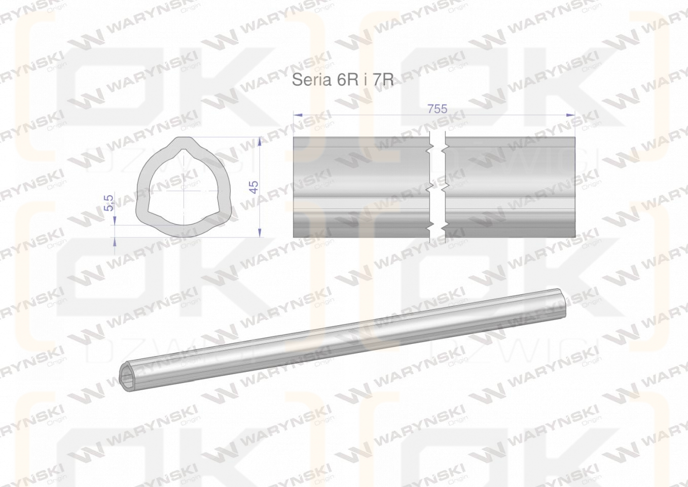 Rura wewnętrzna Seria 6R i 7R do wału 910 przegubowo-teleskopowego 45x5.5mm 755 mm WARYŃSKI