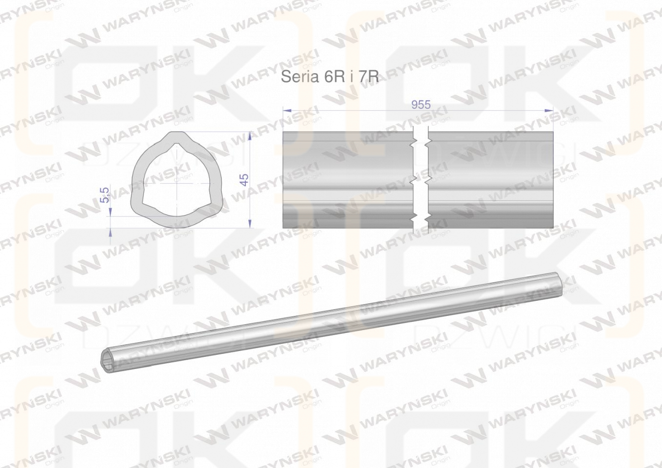 Rura wewnętrzna Seria 6R i 7R do wału 1110 przegubowo-teleskopowego 45x5.5mm 955 mm WARYŃSKI