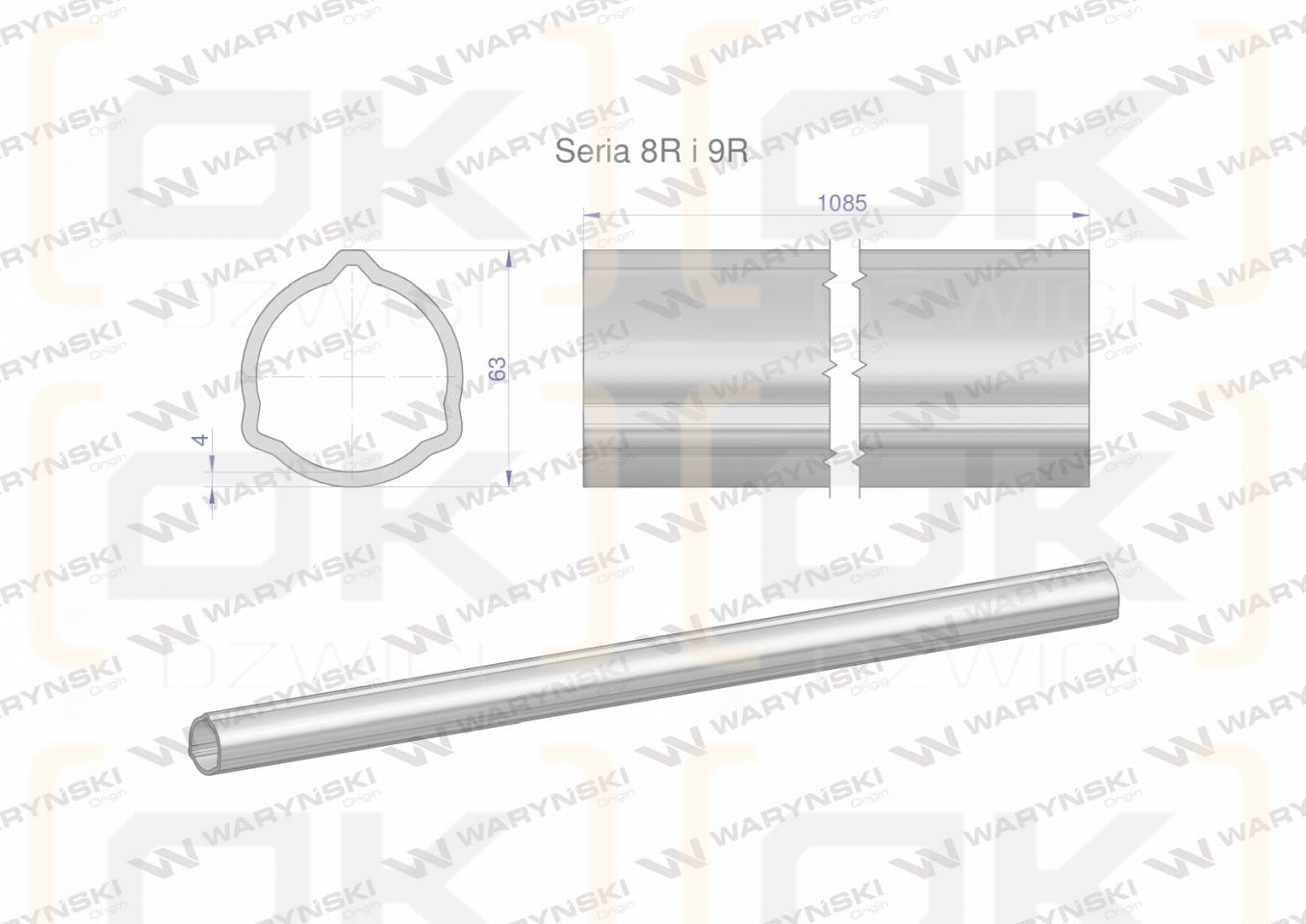 Rura zewnętrzna Seria 8R i 9R do wału 1210 przegubowo-teleskopowego 63x4 mm 1085 mm WARYŃSKI