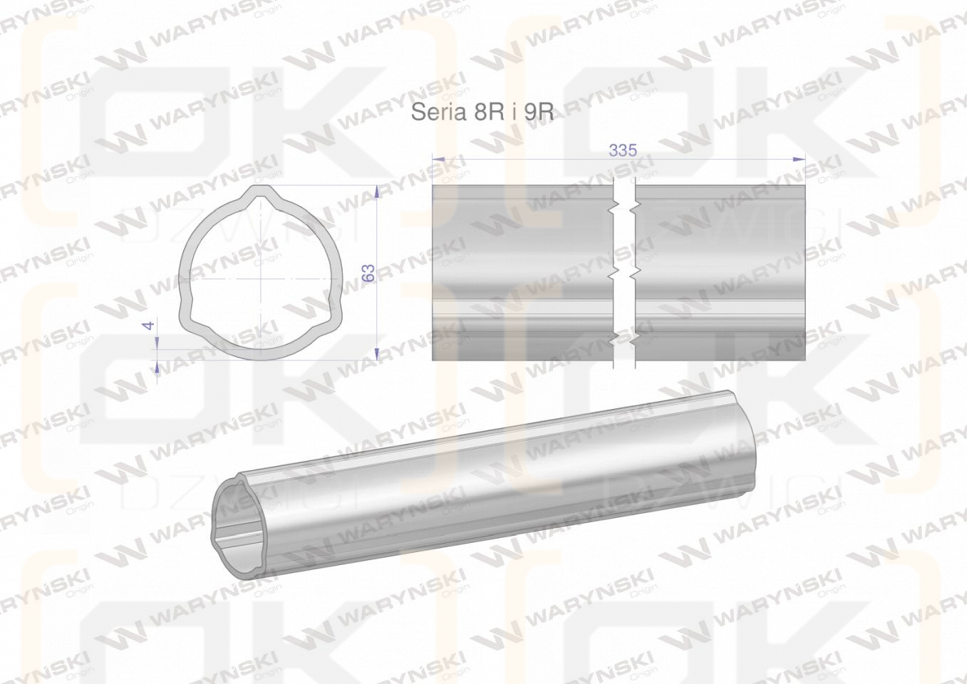 Rura zewnętrzna Seria 8R i 9R do wału 460 przegubowo-teleskopowego 63x4 mm 335 mm WARYŃSKI