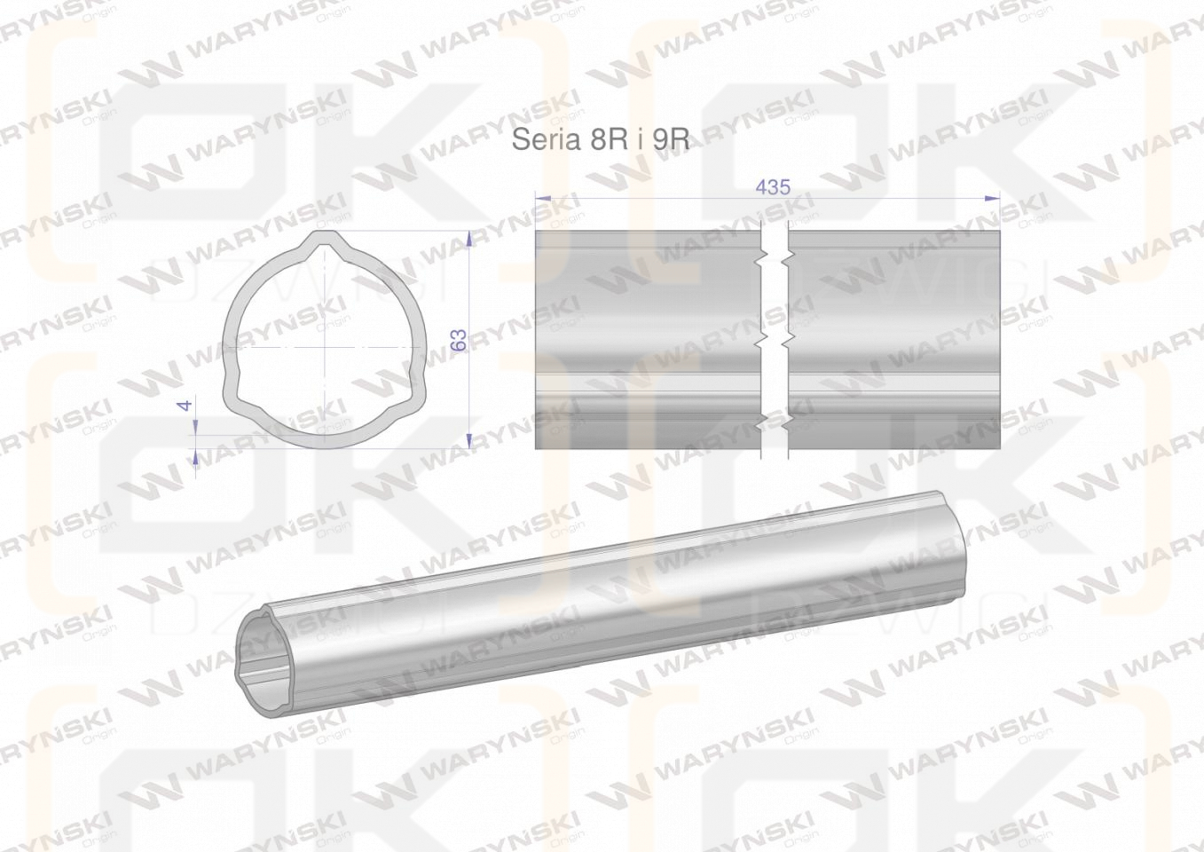 Rura zewnętrzna Seria 8R i 9R do wału 560 przegubowo-teleskopowego 63x4 mm 435 mm WARYŃSKI