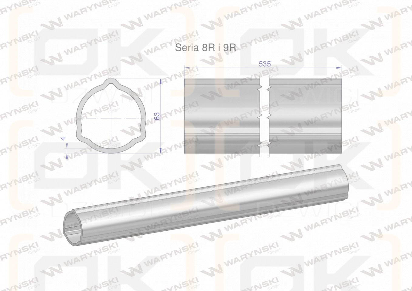 Rura zewnętrzna Seria 8R i 9R do wału 660 przegubowo-teleskopowego 63x4 mm 535 mm WARYŃSKI