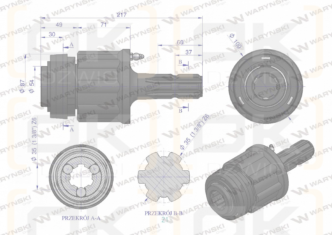 Sprzęgło zewnętrzne zapadkowe wału 500Nm - 1 3/8 Z6 Waryński