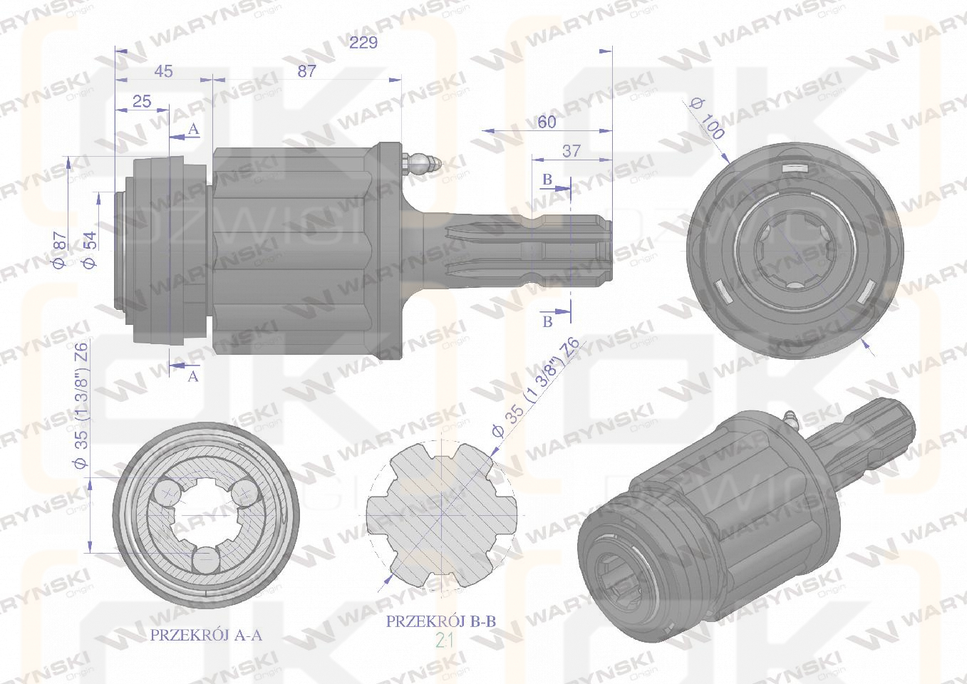 Sprzęgło zewnętrzne zapadkowe wału 800Nm - 1 3/8 Z6 Waryński