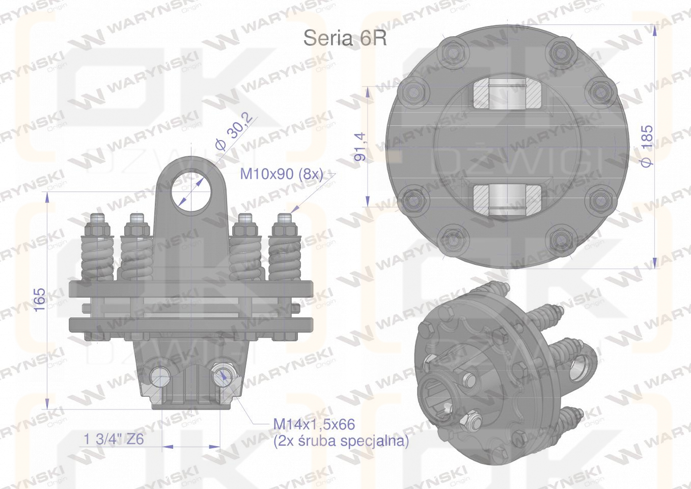 Kupplung, Reibwelle 1200Nm Serie 6R 1 3/4 - Z6, Waryński
