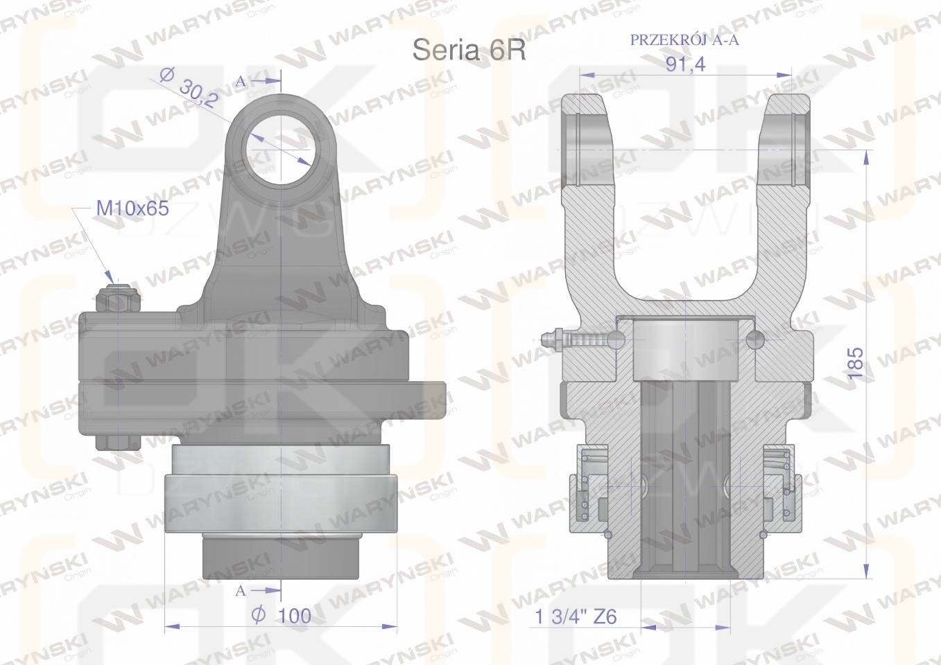 Sprzęgło na kołek wału Seria 6R 2200Nm - 30x92 - 1 3/4 Z6 WARYŃSKI