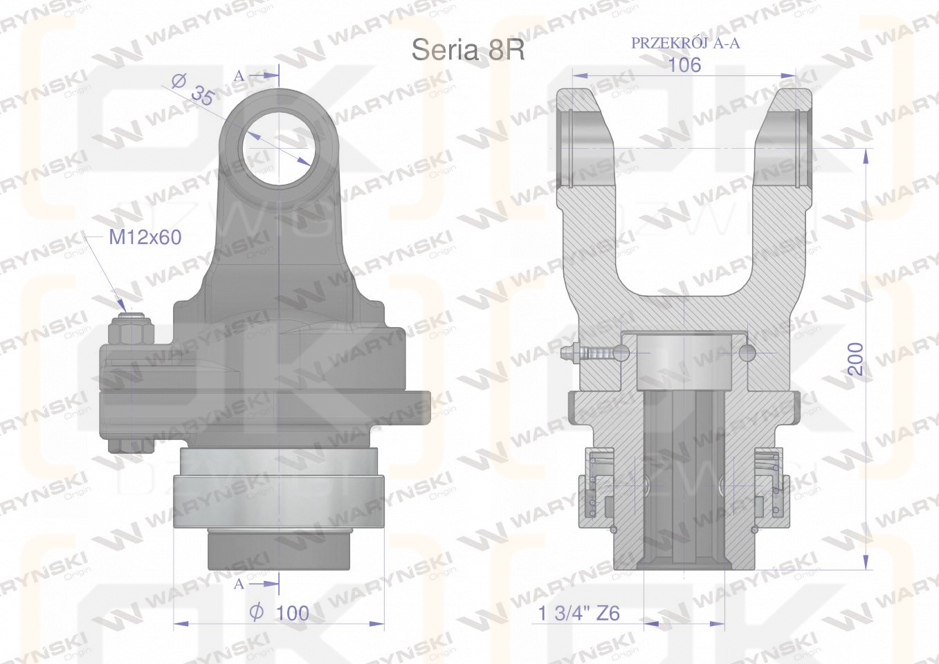 Sprzęgło na kołek wału Seria 8R 3000Nm - 35x106 - 1 3/4 Z6 WARYŃSKI
