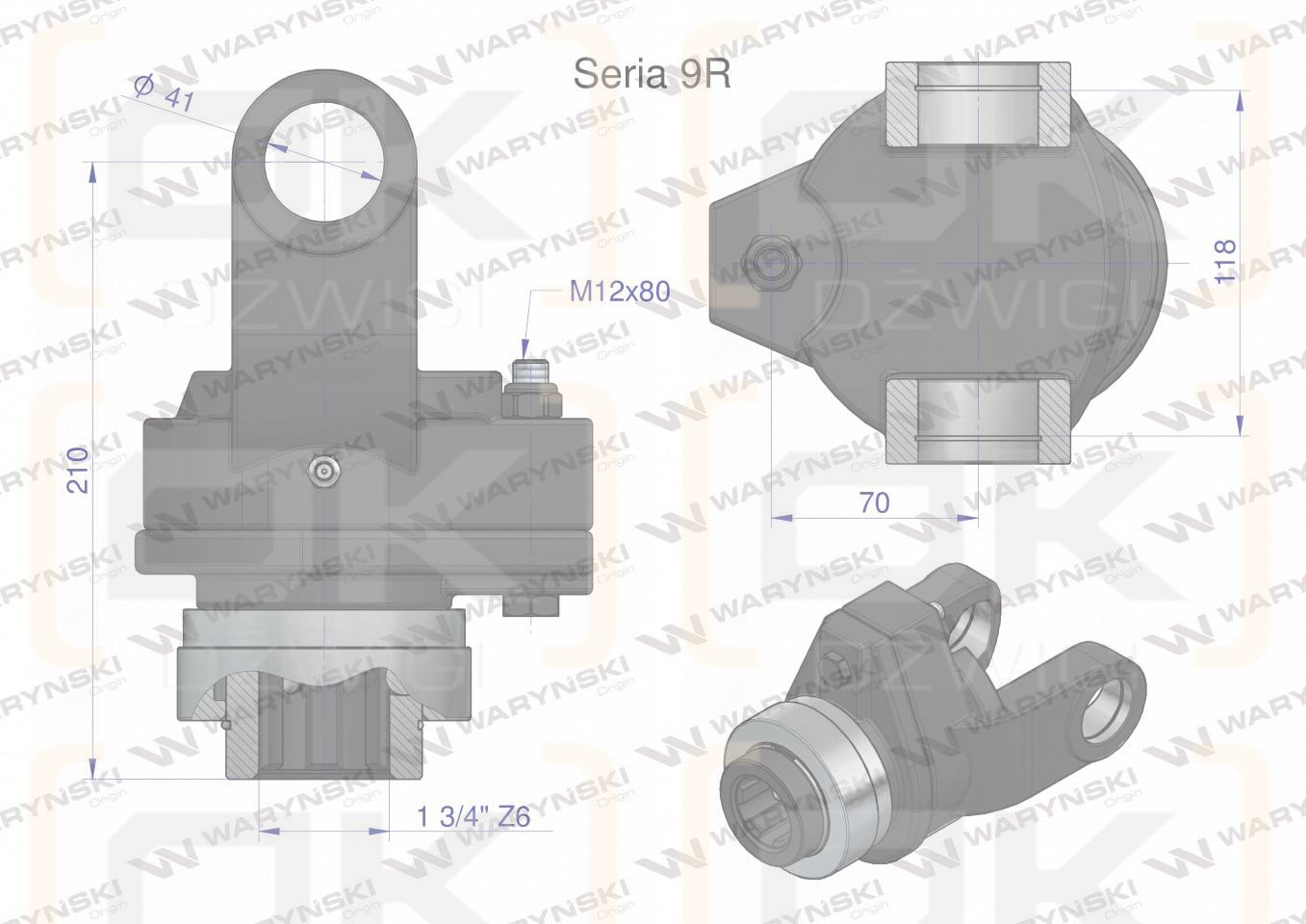 Sprzęgło na kołek wału Seria 9R 4500Nm - 41x118 - 1 3/4 Z6 WARYŃSKI