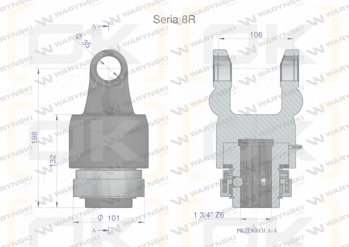 Clutch, one-way right shaft Series 8R 1 3/4 - Z6, Waryński