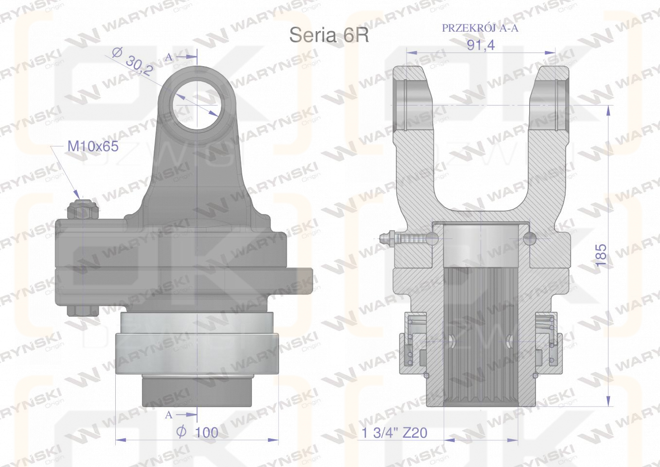 Sprzęgło na kołek wału Seria 6R 2200Nm - 30x92 - 1 3/4 Z20 WARYŃSKI