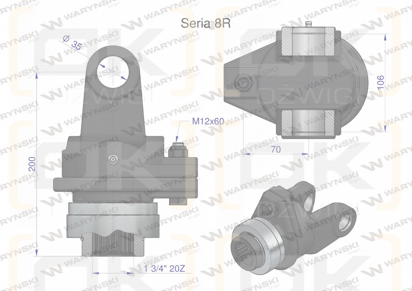 Sprzęgło na kołek wału Seria 8R 3500Nm - 35x106 - 1 3/4 Z20 WARYŃSKI