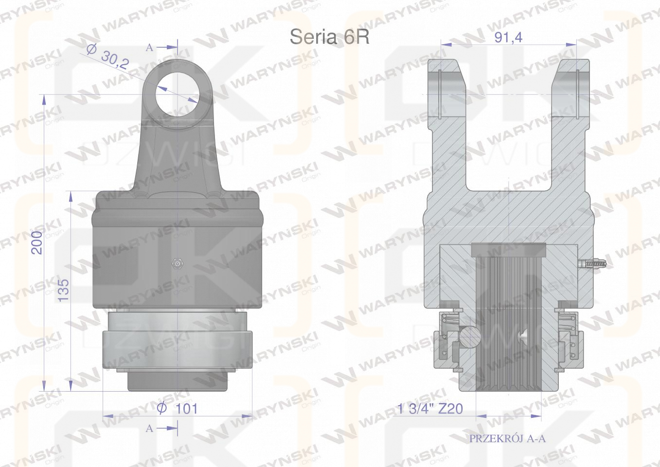 Clutch, one-way right shaft Series 6R 1 3/4 - Z20, Waryński
