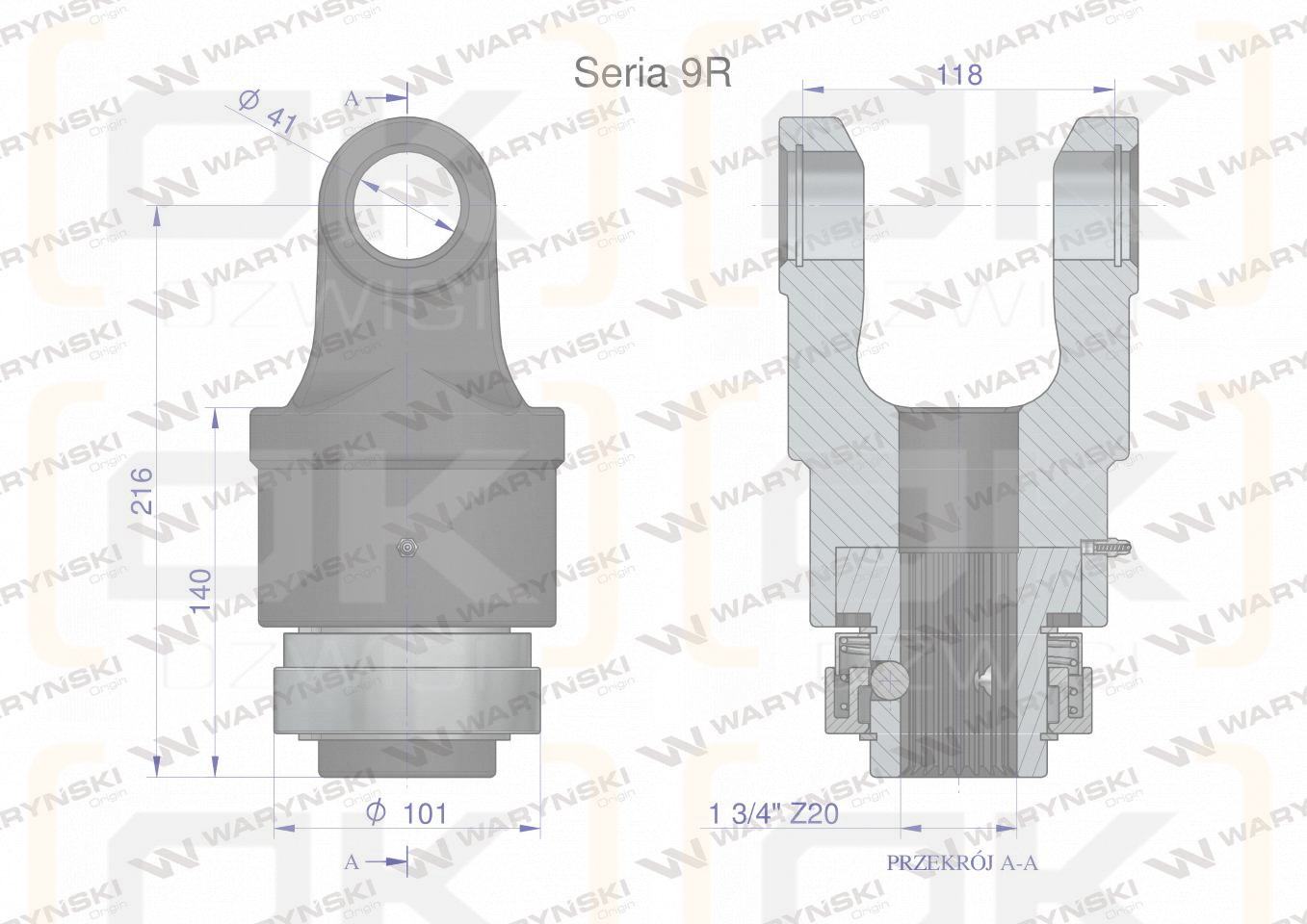 Clutch, one-way right shaft Series 9R 1 3/4 - Z20, Waryński