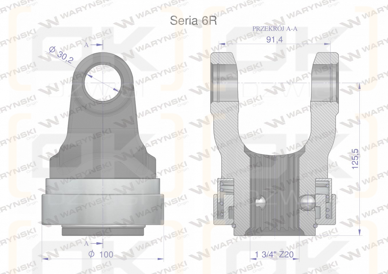 Widłak z pierścieniem 1 3/4 Z20 - 30.2X91.4 Seria 6R CE2020 Waryński