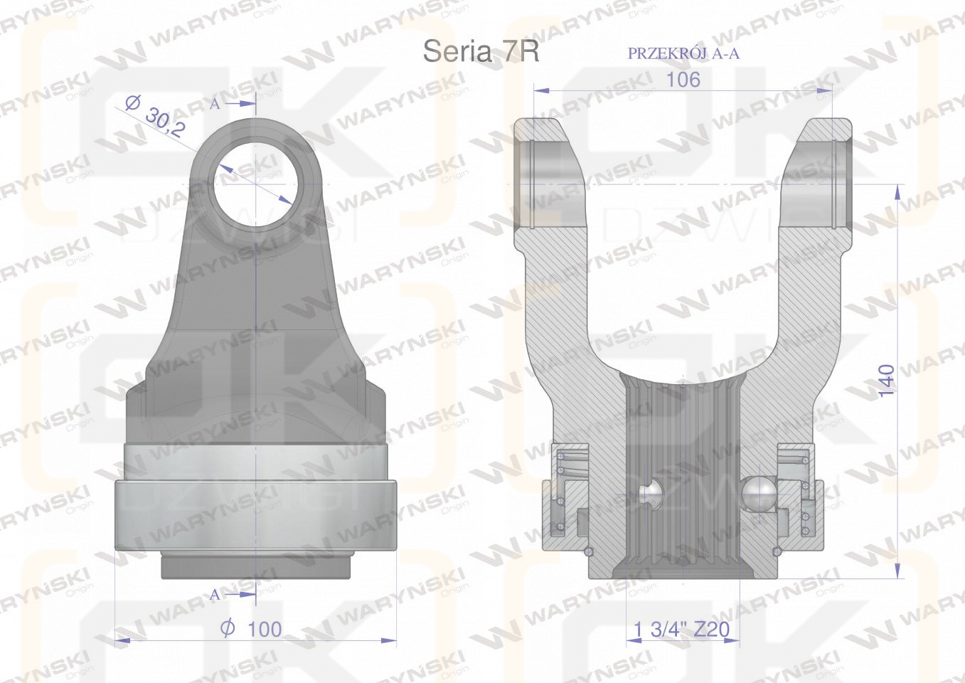 Widłak z pierścieniem 1 3/4 Z20 - 30X106 Seria 7R CE2020 Waryński