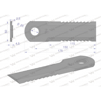 Nóż obrotowy sieczkarnia 175x50x4.5mm otwór 20 z tuleją zastosowanie 1994760C4R Case WARYŃSKI ( sprzedawane po 25 )